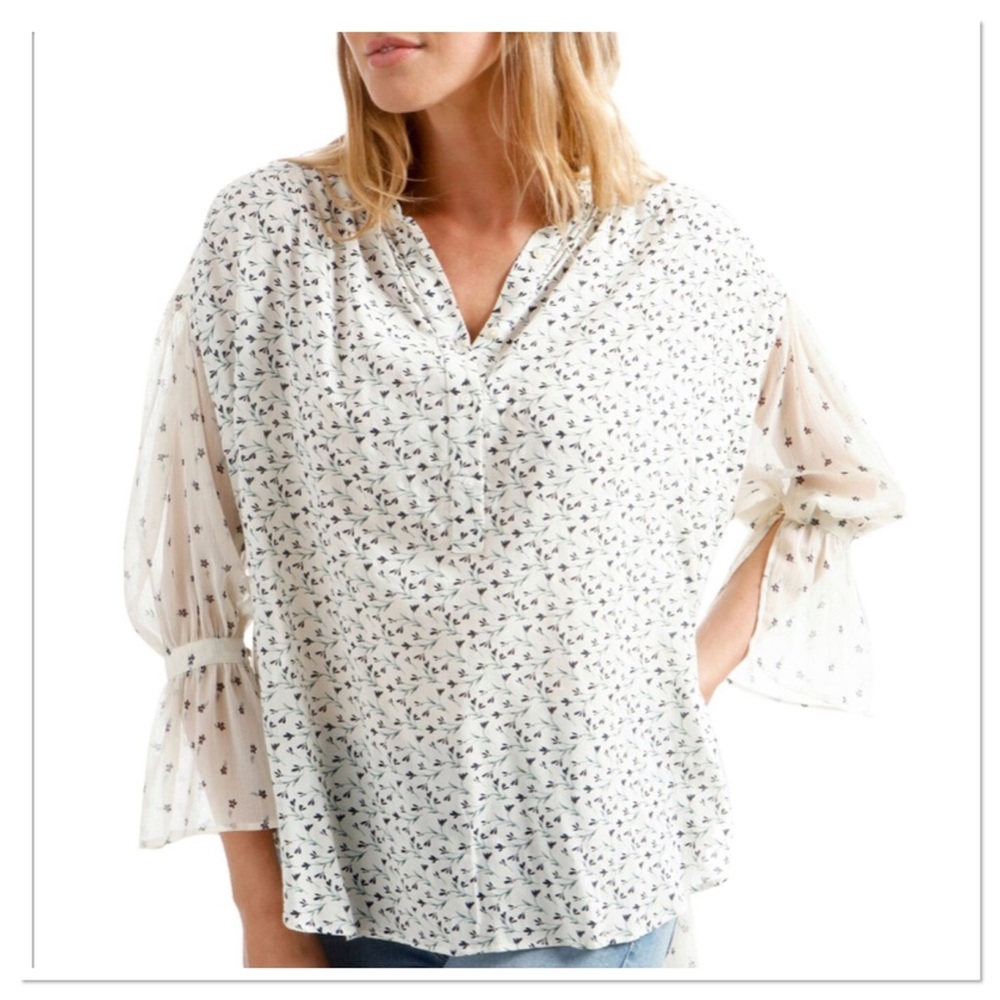 Lucky Brand Womens Floral Print Peasant Blouse Top Shirt Size XL